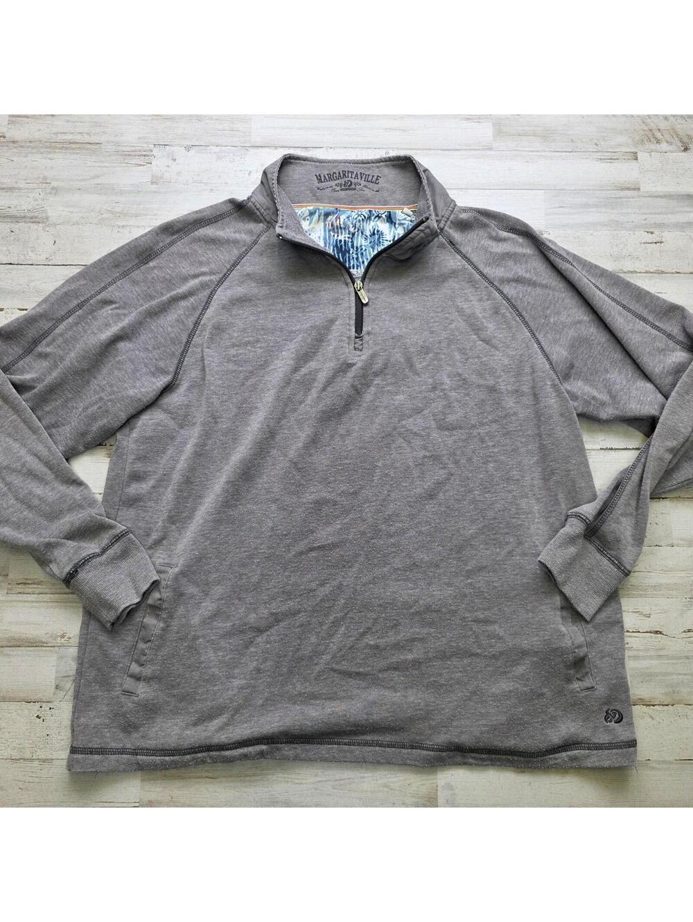 Margaritaville Jimmy Buffet 1/4 Zip Pullover Sweater Jacket Men's LG - Gray